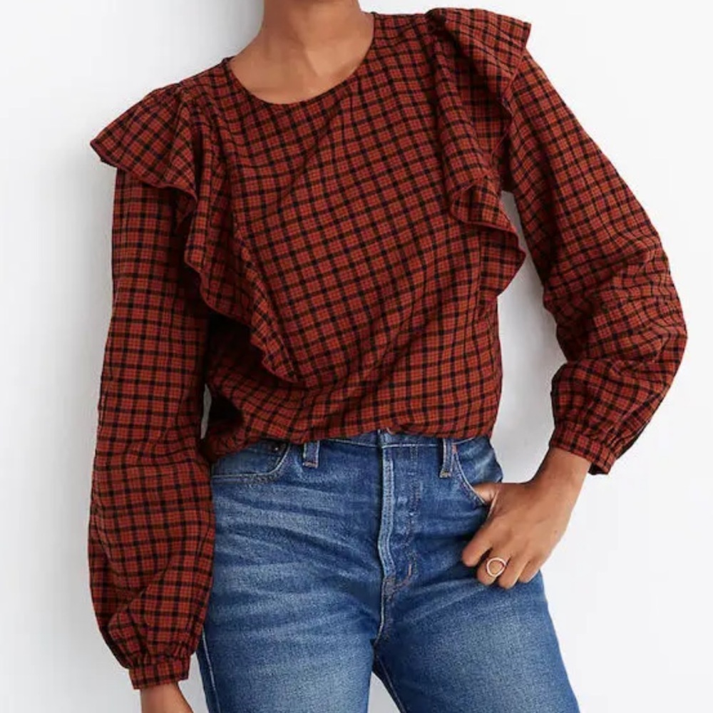 Madewell Ruffle-Front Top in Plaid